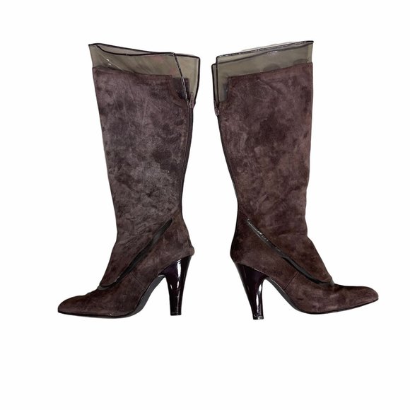 Hot in Hollywood Brown Suede and Clear Knee High Boots 7 - Picture 2 of 6